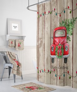 Red Truck Shower Curtain with Home Decor Bath Items for Classic Bathroom Decor