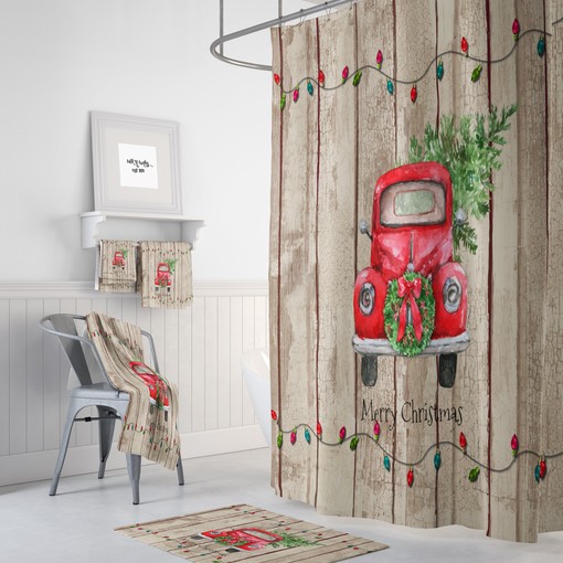 Red Truck Shower Curtain with Home Decor Bath Items for Classic Bathroom Decor