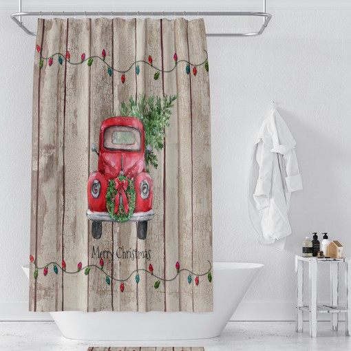 Red Truck Shower Curtain with Home Decor Bath Items for Classic Bathroom Decor - Image 2