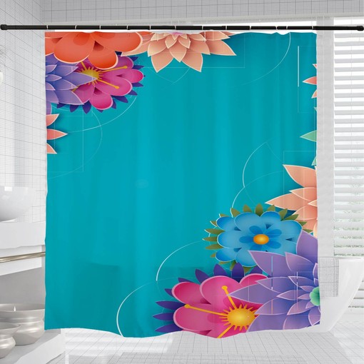 Refresh Your Bathroom Decor with Vintage Blue Flower Shower Curtain, Washable and Customizable with Hooks - Image 3