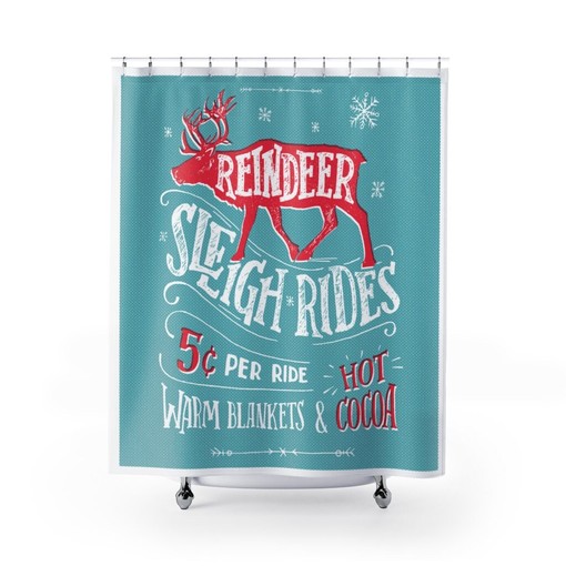 Reindeer Christmas Holiday Shower Curtain - Festive Decor for Your Bathroom