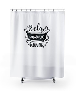 Relax Unwind Renew Shower Curtain - Humorous Touch for Relaxing Farmhouse Bathroom Atmosphere