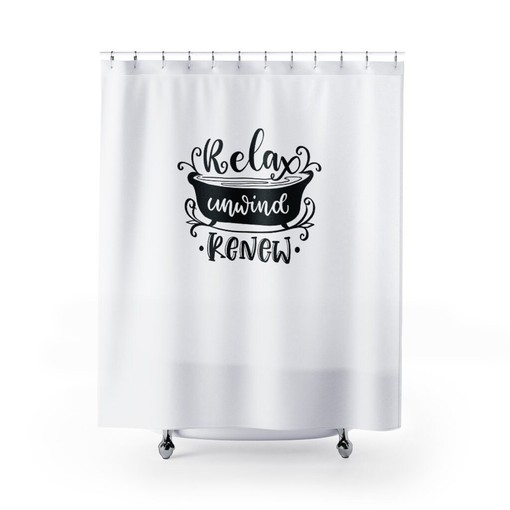 Relax Unwind Renew Shower Curtain - Humorous Touch for Relaxing Farmhouse Bathroom Atmosphere