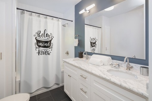 Relax Unwind Renew Shower Curtain - Humorous Touch for Relaxing Farmhouse Bathroom Atmosphere - Image 2