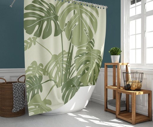 Relax with Botanical Tropical Forest Leaf Shower Curtain, Green Leaves Monstera, Home Bath Decor, House Warming Gift
