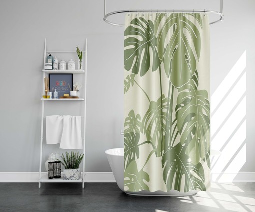 Relax with Botanical Tropical Forest Leaf Shower Curtain, Green Leaves Monstera, Home Bath Decor, House Warming Gift - Image 2