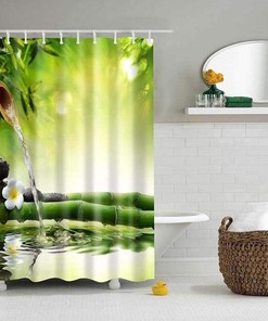 Relaxing Zen Candle Shower Curtain | Mindfulness Stones Bamboo Fabric | Bathroom Decor