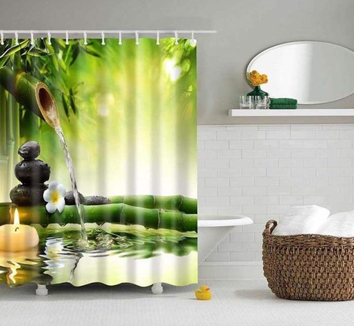 Relaxing Zen Candle Shower Curtain | Mindfulness Stones Bamboo Fabric | Bathroom Decor
