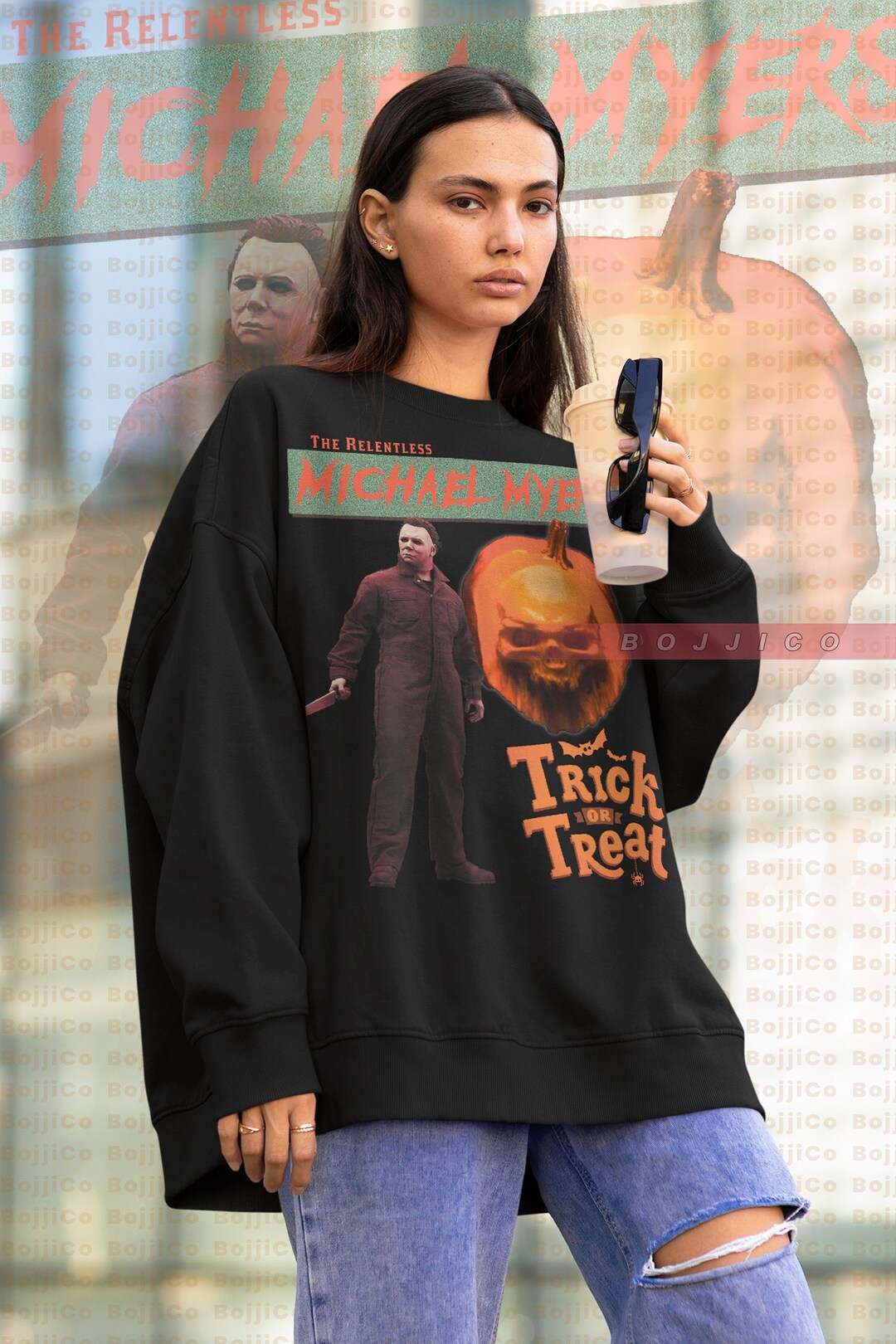 Relentless Trick or Treat Sweatshirt - Michael Myers Vintage Movie Shirt for Friday the 13th Horror Fans