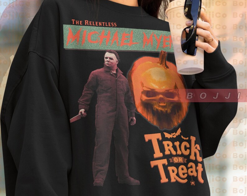 Relentless Trick or Treat Sweatshirt - Michael Myers Vintage Movie Shirt for Friday the 13th Horror Fans - Image 4