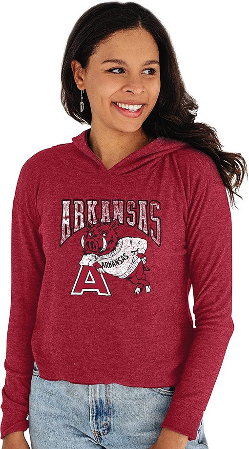 Reserve Collection by Blue 84 NCAA Women's Cozy Crop Top Vault Hoodie - Hogs Shirt Gifts for Razorbacks Lovers