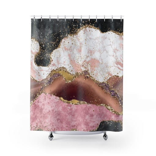 Restroom Shower Curtain Set with Bath Accessories Included
