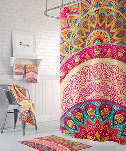Restroom Shower Curtains Boho Shower Curtain with Mandala Peacock Print