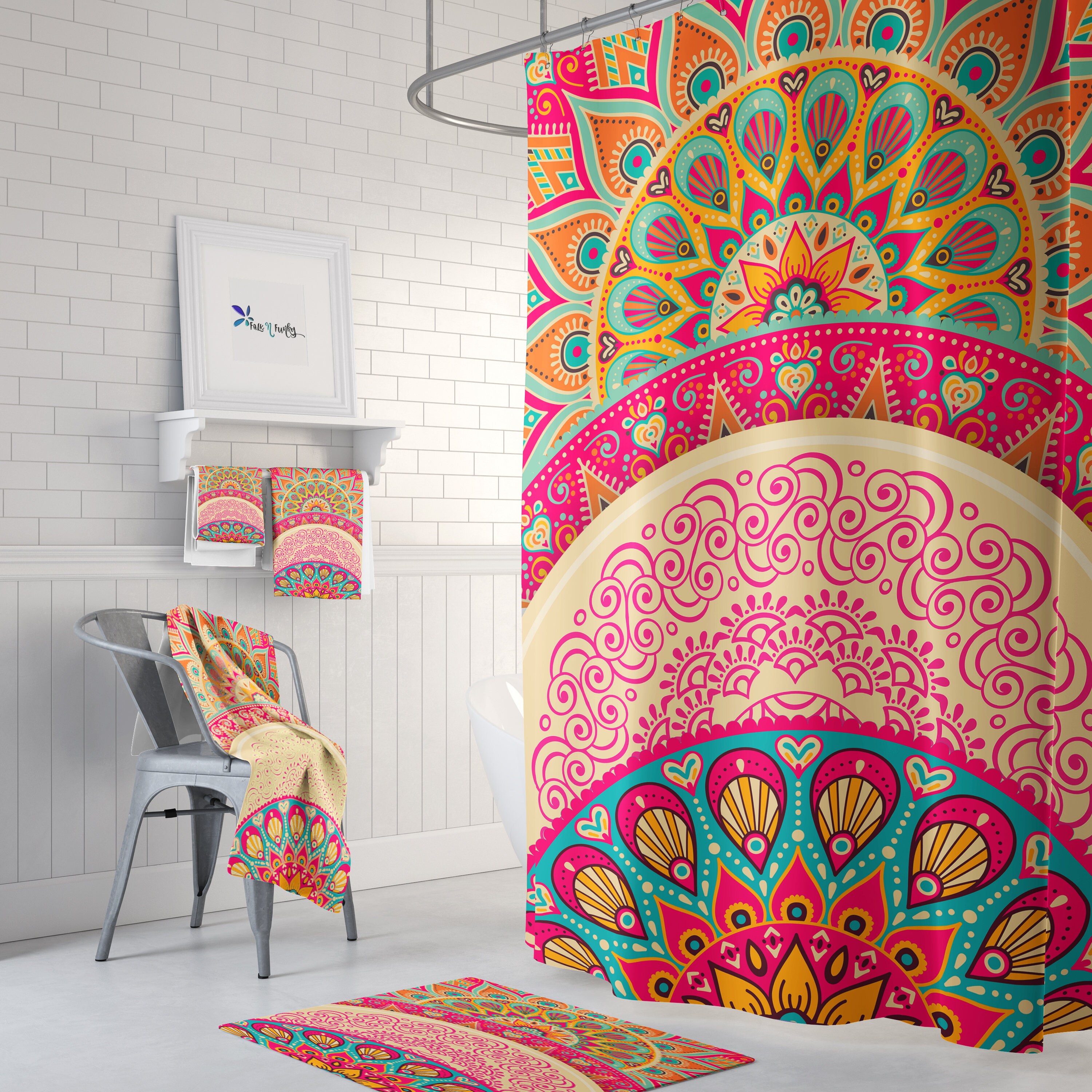 Restroom Shower Curtains Boho Shower Curtain with Mandala Peacock Print