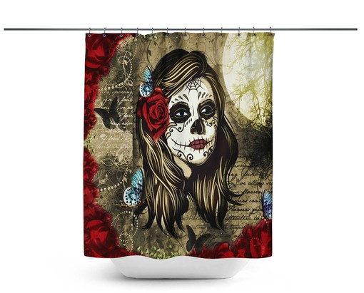 Restroom Shower Curtains Decorative: Sugar Skull Red Rose La Rosa Bath Set for Day Of The Dead Bathroom Decor - Image 2