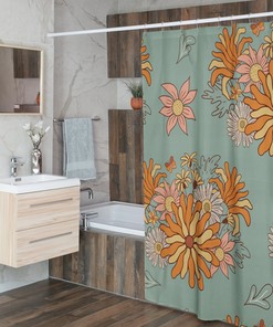 Retro 60's 70's Flower Shower Curtain - Hippie Bathroom Accessory with Bohemian Touch