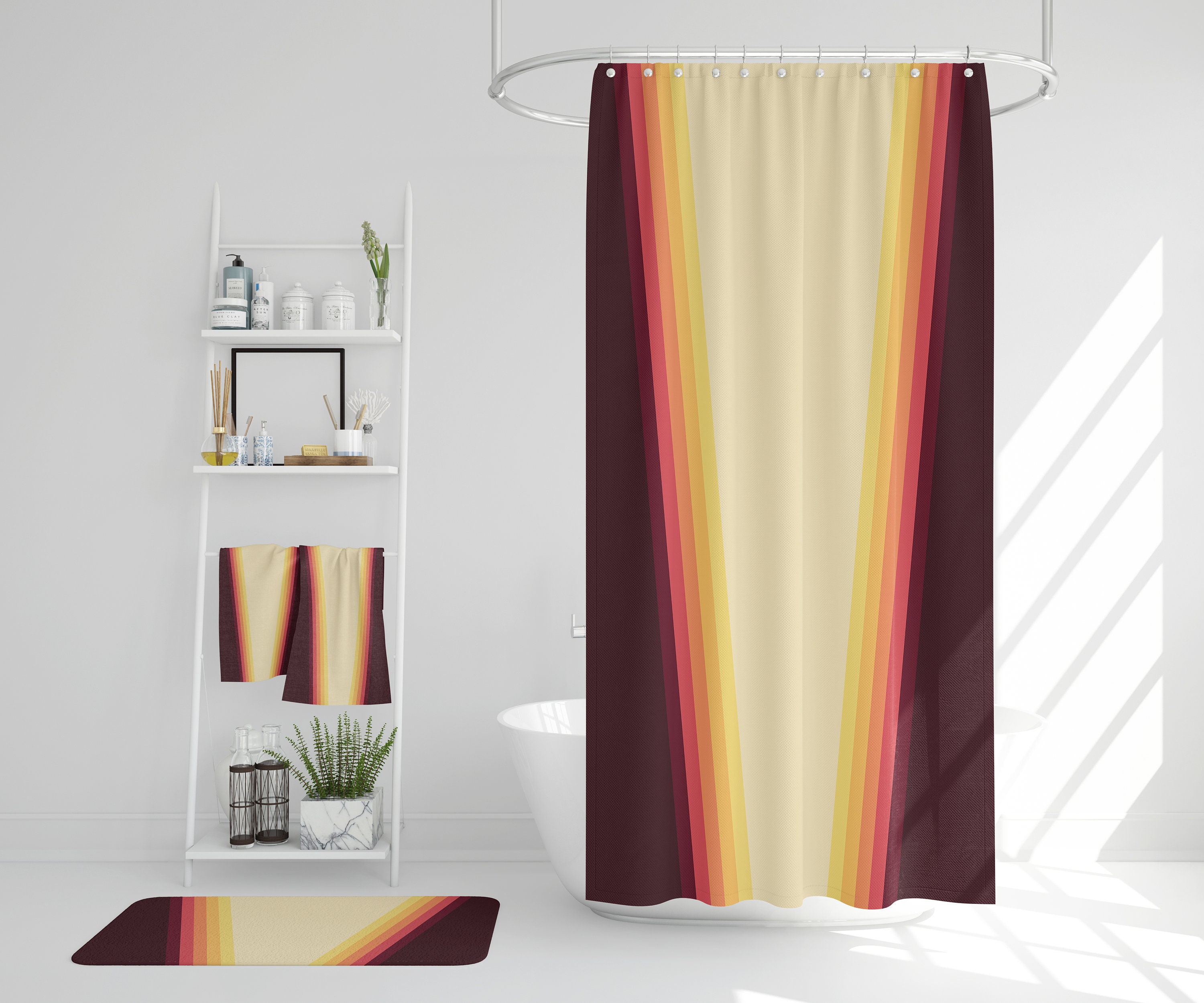 Retro 70s Bath Accessory Set, Retro Shower Curtain and Towels, Vintage Bathroom Decor
