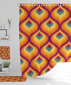 Retro 70's Bathroom Set, Shower Curtains & Towels, Vintage Bathroom Decor