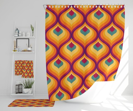 Retro 70's Bathroom Set, Shower Curtains & Towels, Vintage Bathroom Decor