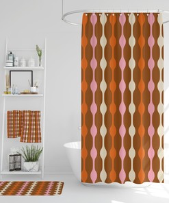 Retro 70s Bathroom Set, Shower Curtains & Towels, Waffle Weave Spa Wrap