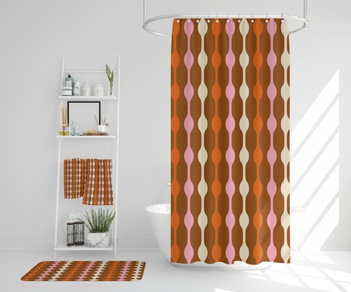 Retro 70s Bathroom Set, Shower Curtains & Towels, Waffle Weave Spa Wrap