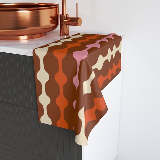 Retro 70s Bathroom Set, Shower Curtains & Towels, Waffle Weave Spa Wrap - Image 2