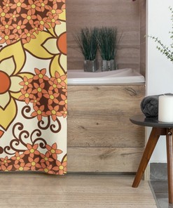 Retro 70s Flower Shower Curtains, Vintage Bathroom Decor, Unique Tub Accessory