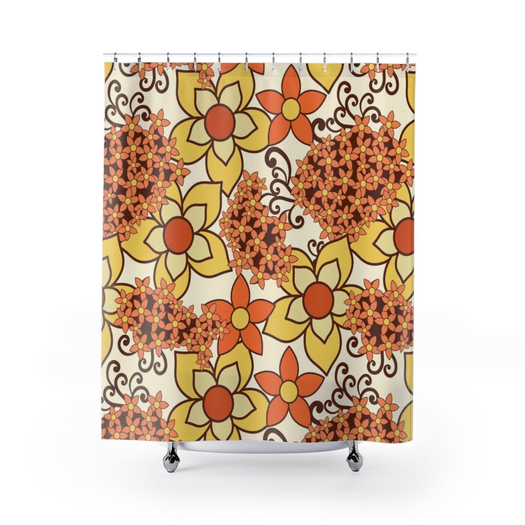 Retro 70s Flower Shower Curtains, Vintage Bathroom Decor, Unique Tub Accessory - Image 3