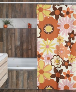 Retro 70's Flowers Inspired Shower Curtain with Vintage Charm Flower-Patterned Bathroom Accessory