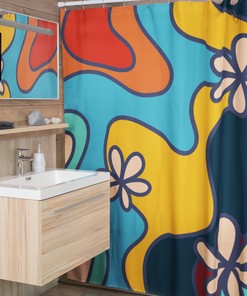 Retro 70's Groovy Shower Curtain with Vibrant Colors and Designs for Hippie Bathroom Accessory