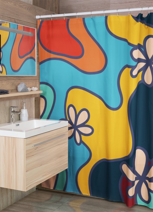 Retro 70's Groovy Shower Curtain with Vibrant Colors and Designs for Hippie Bathroom Accessory