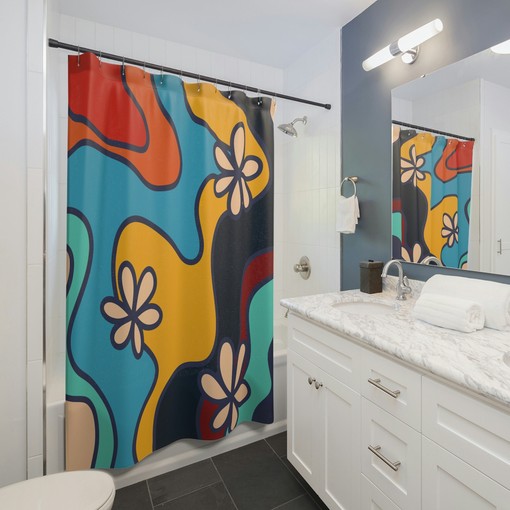 Retro 70's Groovy Shower Curtain with Vibrant Colors and Designs for Hippie Bathroom Accessory - Image 3