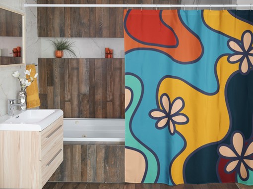Retro 70's Groovy Shower Curtain with Vibrant Colors and Designs for Hippie Bathroom Accessory - Image 4