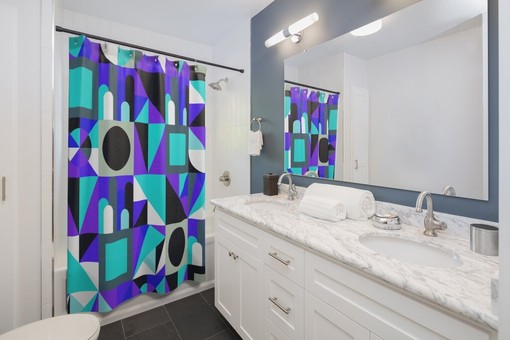 Retro 80s Design Shower Curtain: New Wave Vibes for Your Bathroom - Image 2