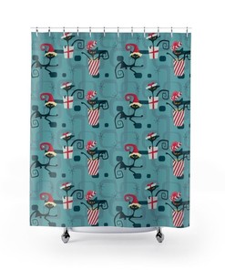 Retro Atomic Christmas Shower Curtain, Mid Century Modern Home Gift