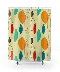 Retro Atomic Mustard Yellow Teal and Cream Mid Century Modern Shower Curtain
