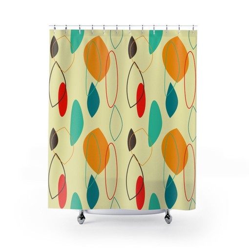 Retro Atomic Mustard Yellow Teal and Cream Mid Century Modern Shower Curtain