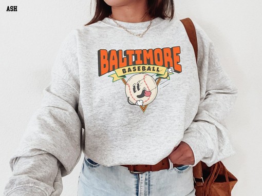 Retro Baltimore Baseball Sweatshirt, Vintage Style Cartoon Fan Gift