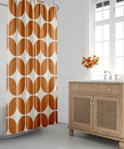 Retro Bath Decor Orange and Beige Minimalist Abstract Geometric Shower Curtain for the 1970s