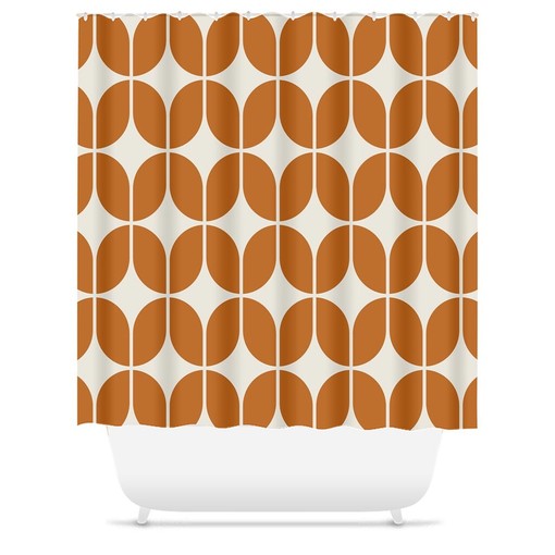 Retro Bath Decor Orange and Beige Minimalist Abstract Geometric Shower Curtain for the 1970s - Image 2