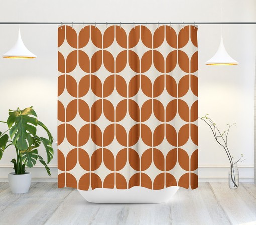Retro Bath Decor Orange and Beige Minimalist Abstract Geometric Shower Curtain for the 1970s - Image 3