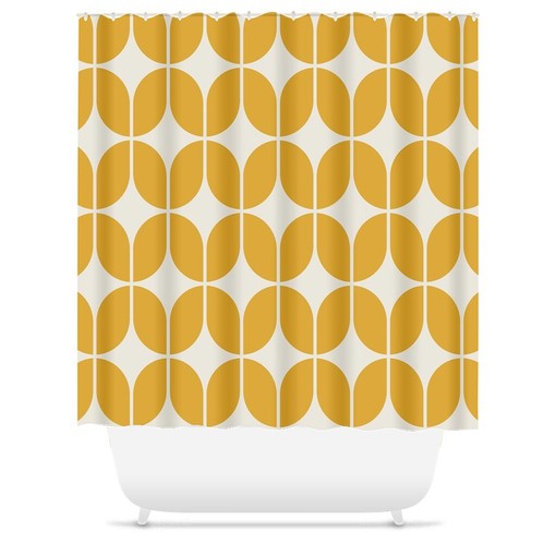 Retro Bath Decor Yellow and Beige Minimalist Abstract Geometric Shower Curtain for the 1970s - Image 3