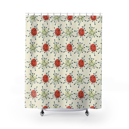 Retro Beige Mid Century Modern Shower Curtain, Atomic Stars Bathroom Decor for a Timeless Look - Image 3
