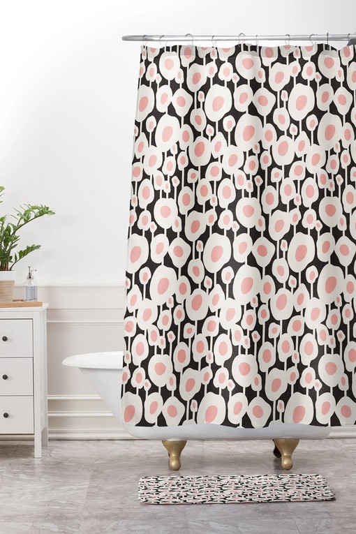 Retro Black and Pink Floral Shower Curtain | West End Floral Design | Bathroom Shower Curtains Decorative