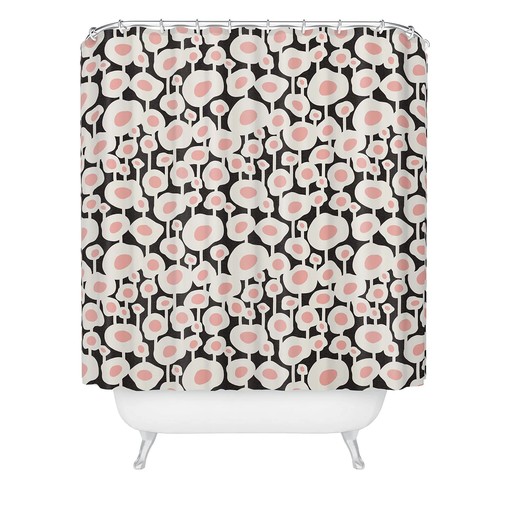 Retro Black and Pink Floral Shower Curtain | West End Floral Design | Bathroom Shower Curtains Decorative - Image 2