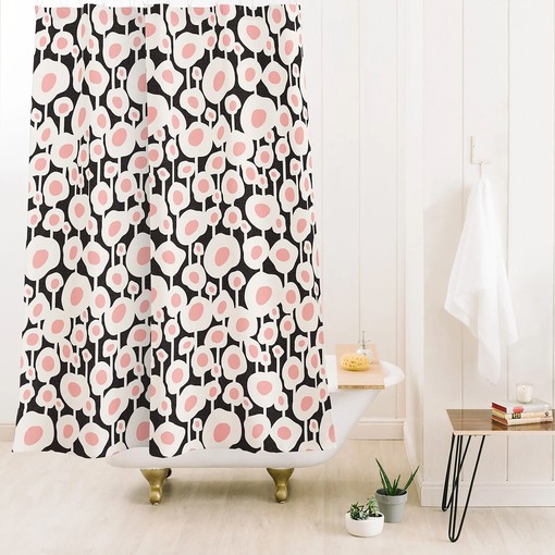 Retro Black and Pink Floral Shower Curtain | West End Floral Design | Bathroom Shower Curtains Decorative - Image 3