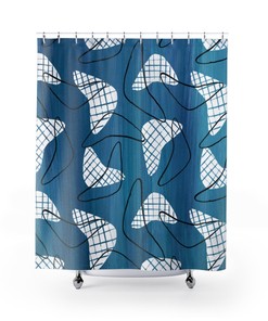Retro Blue Boomarang Shower Curtain: Perfect for Your Vintage Design MCM Bathroom
