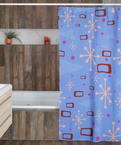 Retro Blue Mid Century Modern Inspired Shower Curtain - Simple Way to Update Your Bathroom Decor