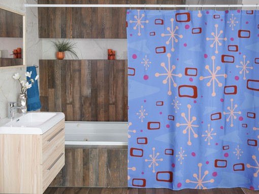 Retro Blue Mid Century Modern Inspired Shower Curtain - Simple Way to Update Your Bathroom Decor