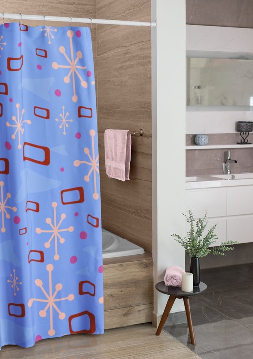 Retro Blue Mid Century Modern Inspired Shower Curtain - Simple Way to Update Your Bathroom Decor - Image 3